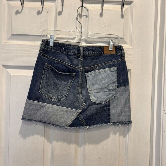 American Eagle Women Skirt Size 4 Blue Denim Patchwork Hi Rise Festival‎ Mini - Picture 5 of 9
